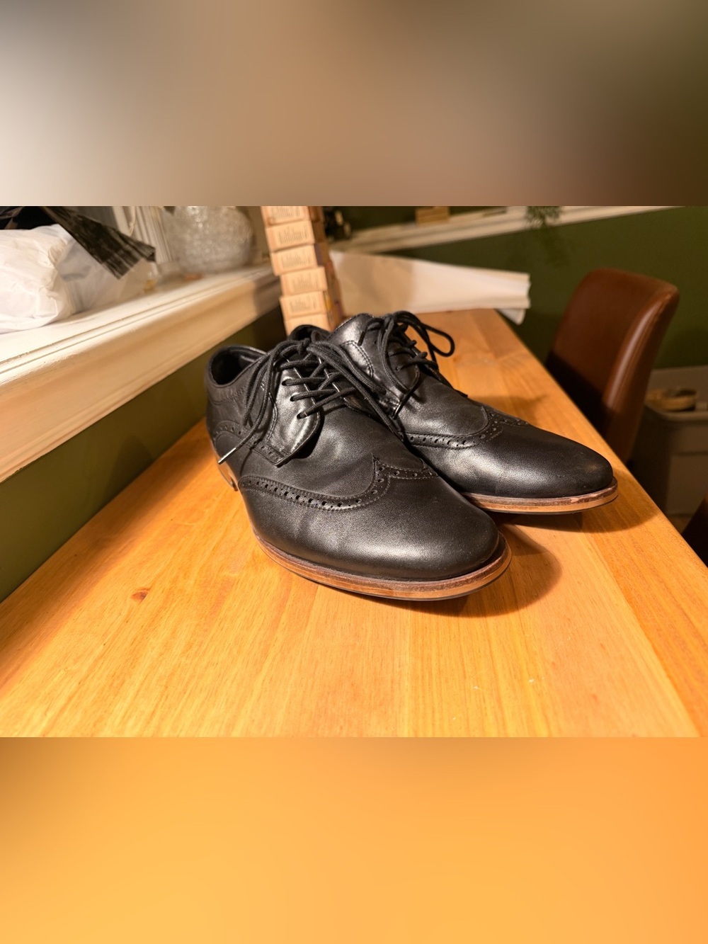 Aldo Black Leather Wingtip Derby Shoes
